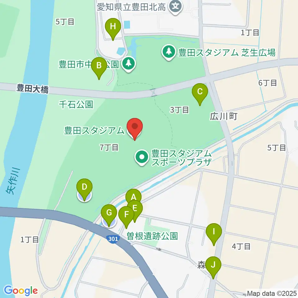 豊田スタジアム周辺の駐車場・コインパーキング一覧地図