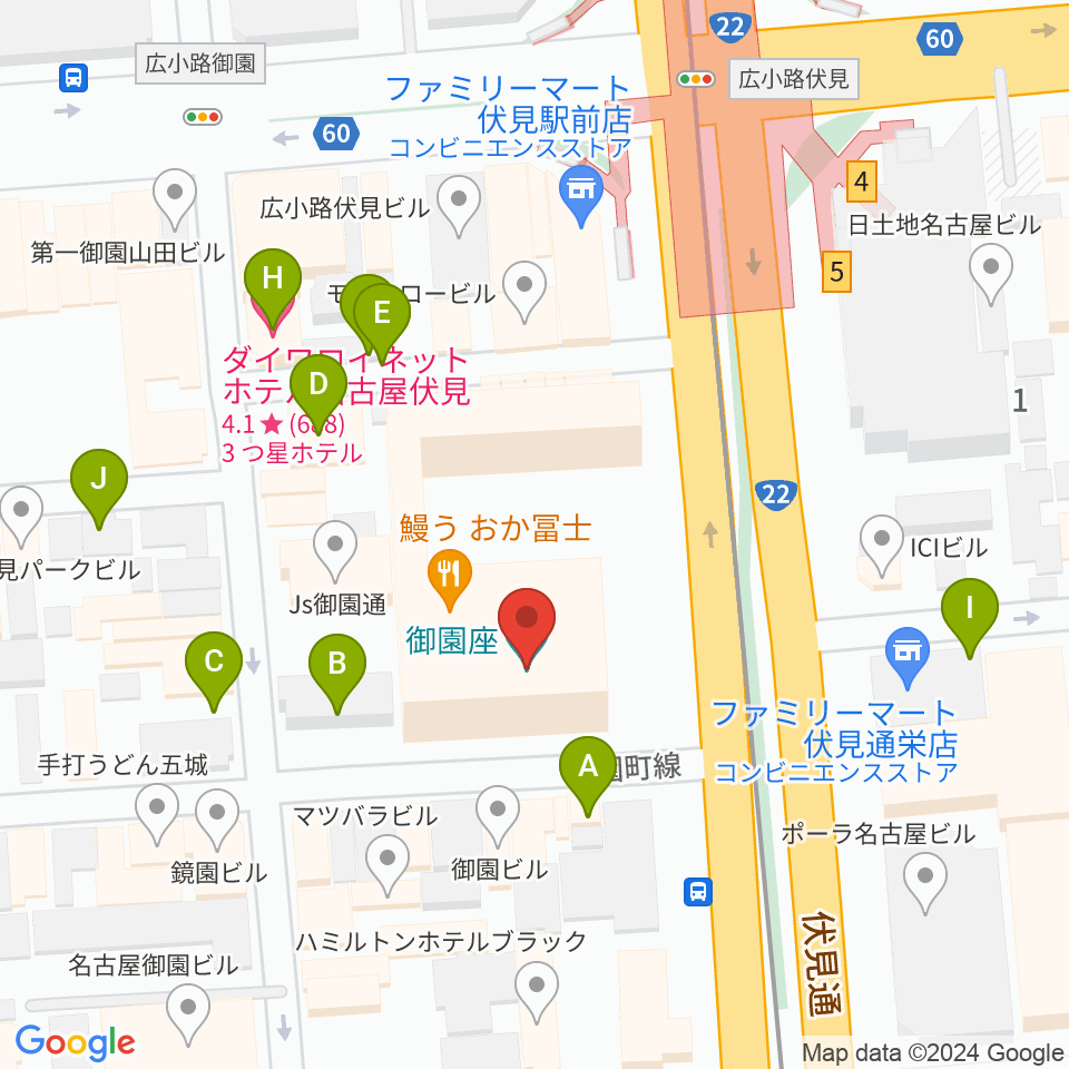 御園座周辺の駐車場・コインパーキング一覧地図