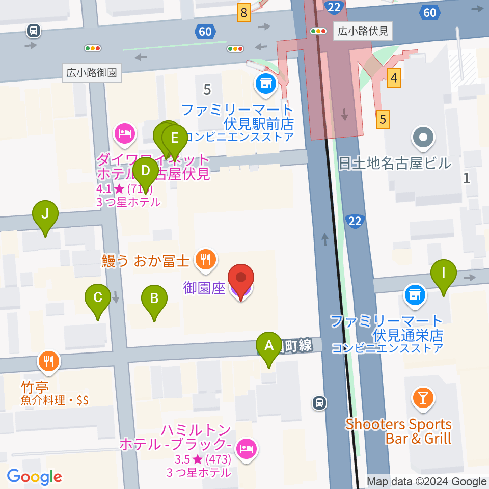 御園座周辺の駐車場・コインパーキング一覧地図