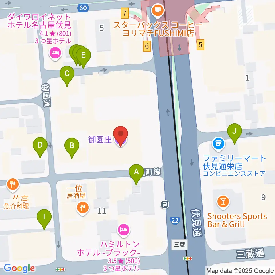 御園座周辺の駐車場・コインパーキング一覧地図