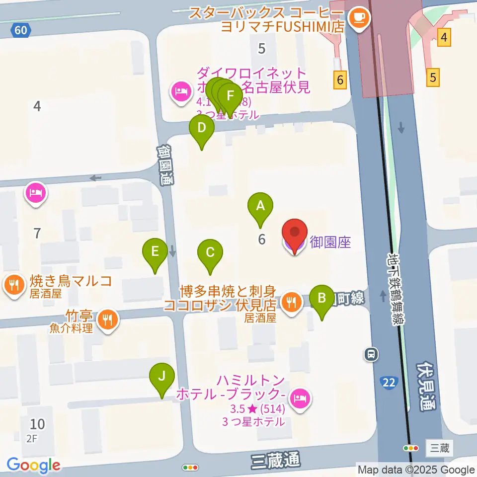 御園座周辺の駐車場・コインパーキング一覧地図
