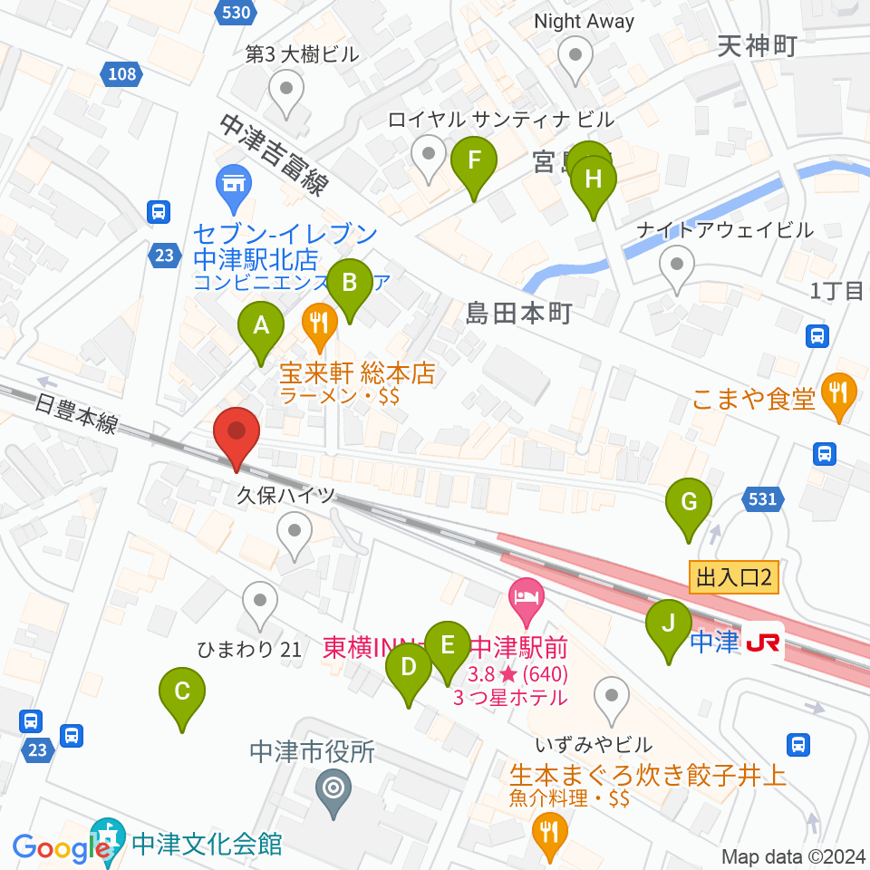 中津Aco-Place プレイヤー楽器店周辺の駐車場・コインパーキング一覧地図