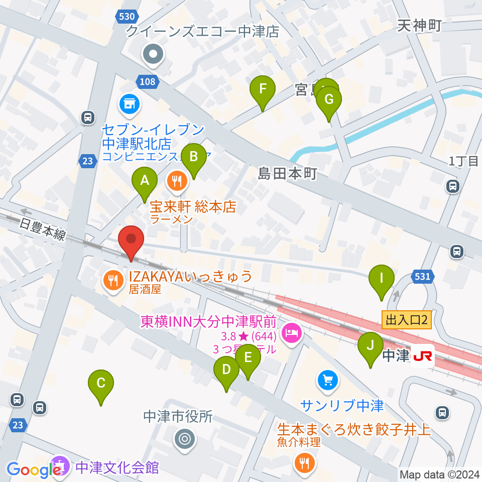 中津Aco-Place プレイヤー楽器店周辺の駐車場・コインパーキング一覧地図