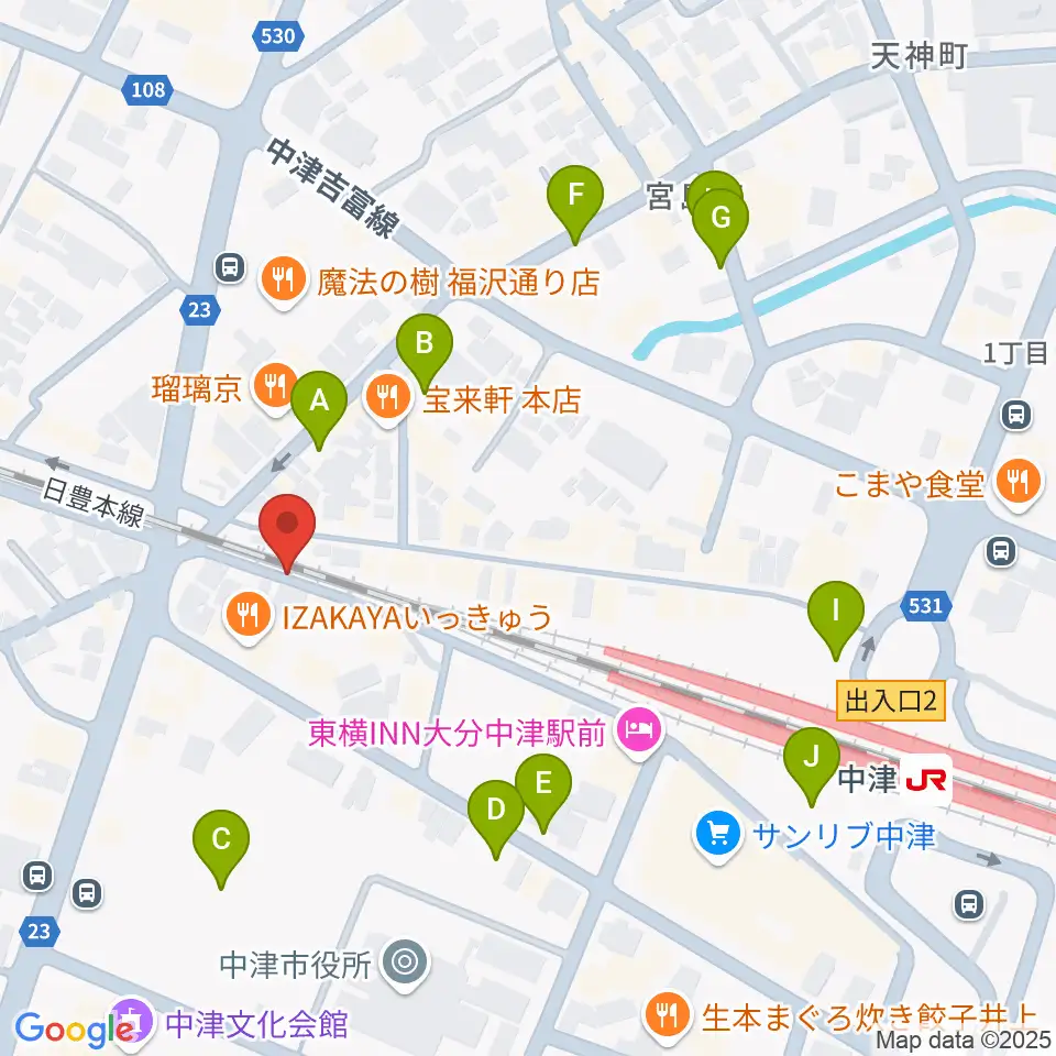 中津Aco-Place プレイヤー楽器店周辺の駐車場・コインパーキング一覧地図