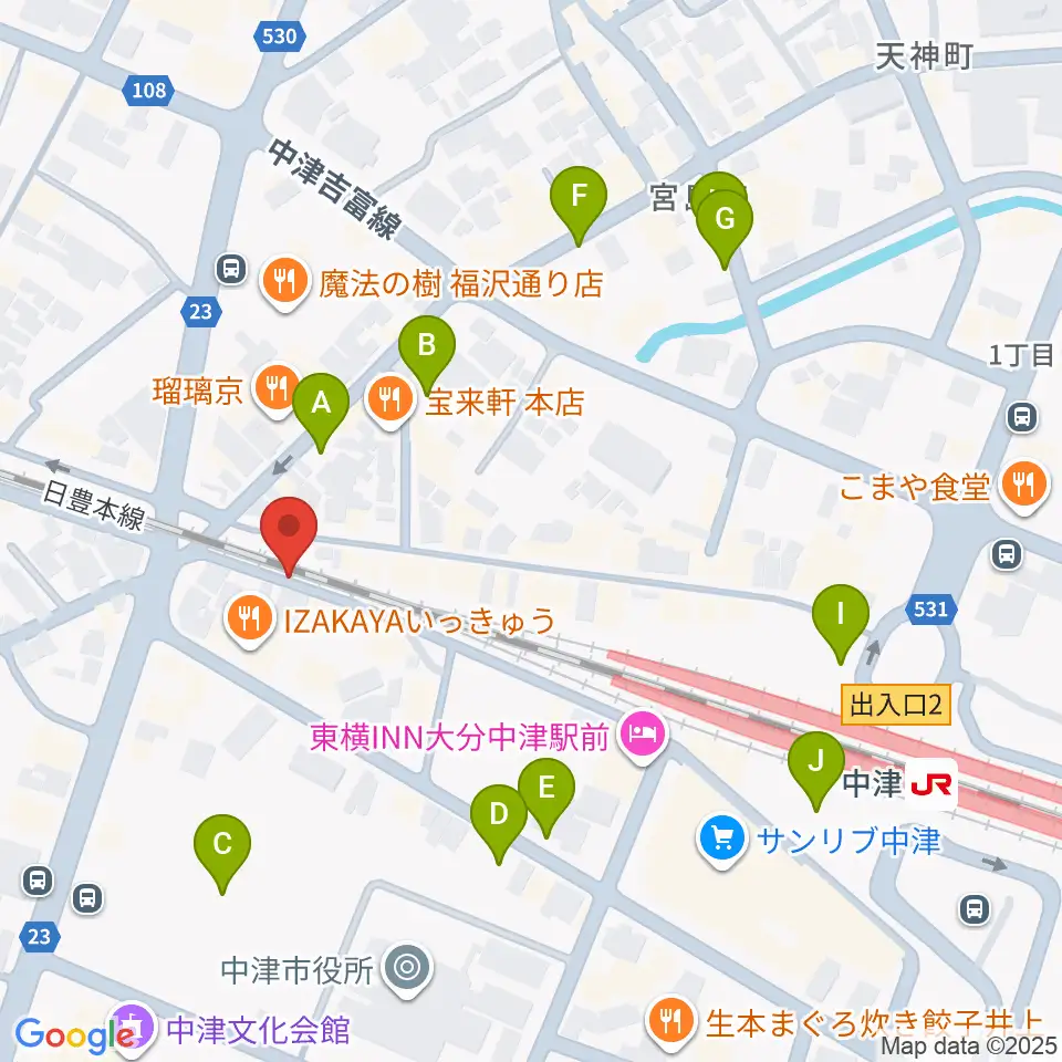 中津Aco-Place プレイヤー楽器店周辺の駐車場・コインパーキング一覧地図