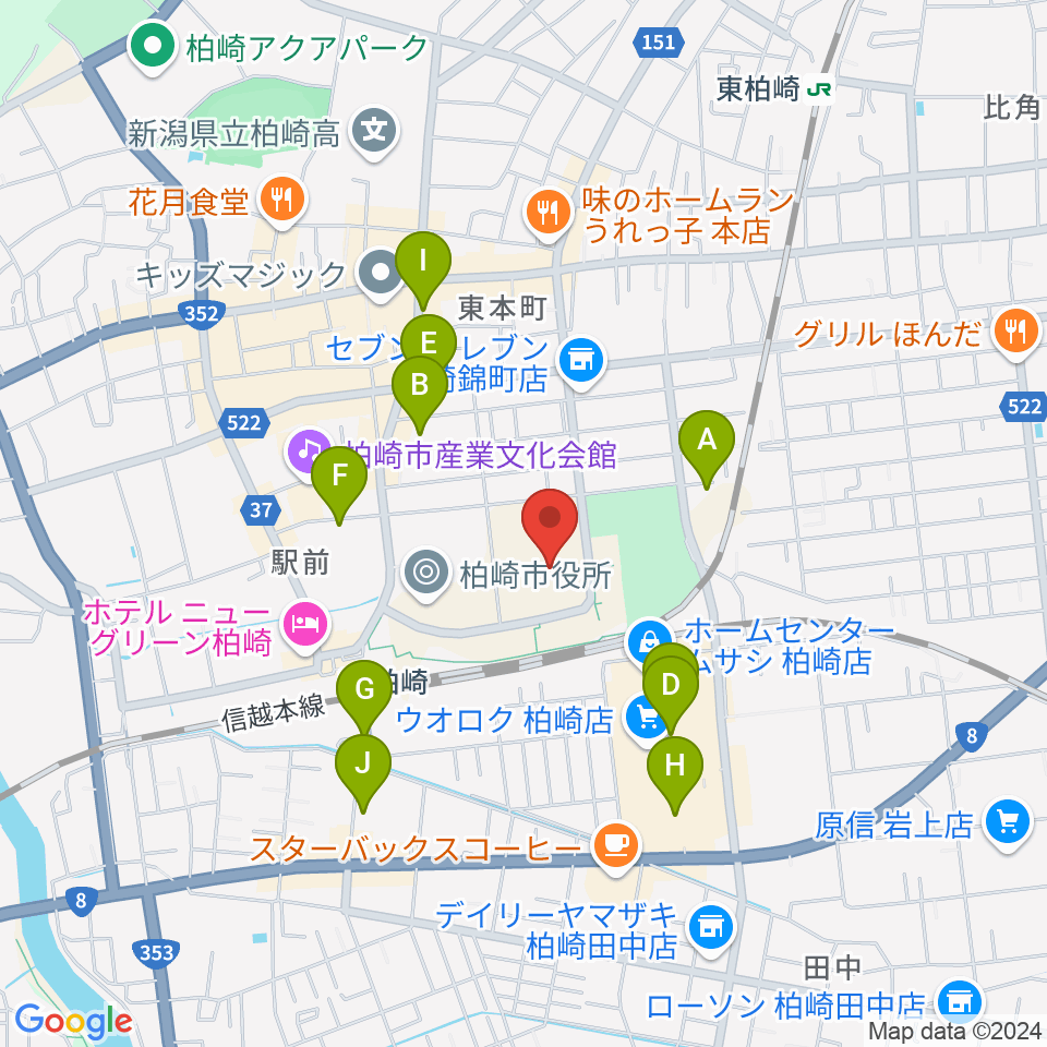 柏崎市文化会館アルフォーレ周辺の駐車場・コインパーキング一覧地図