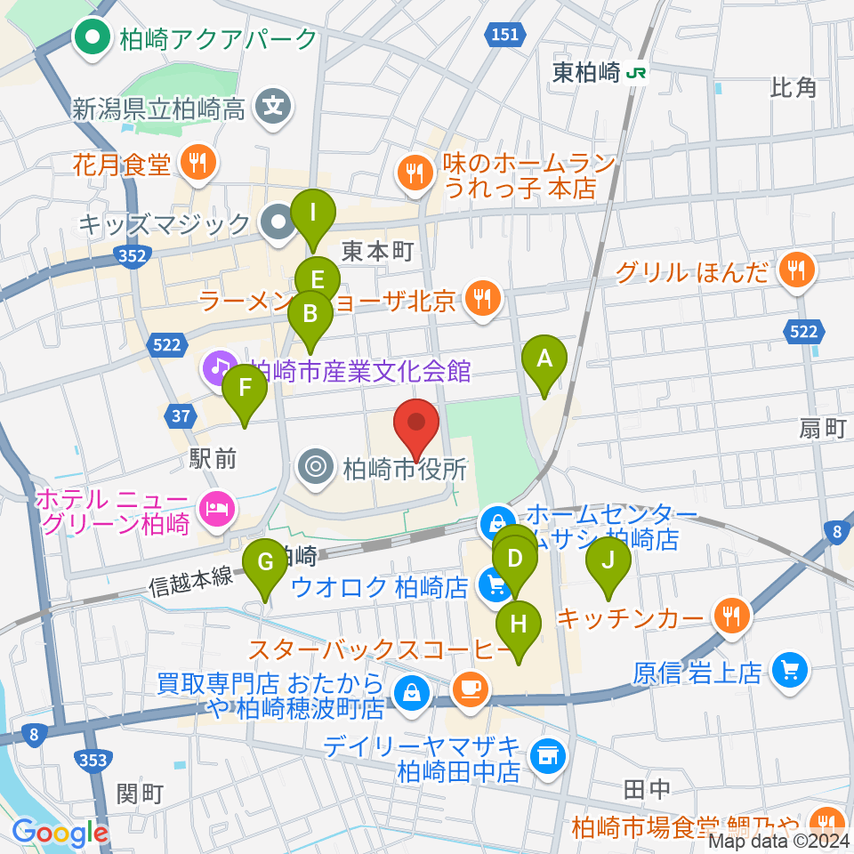 柏崎市文化会館アルフォーレ周辺の駐車場・コインパーキング一覧地図