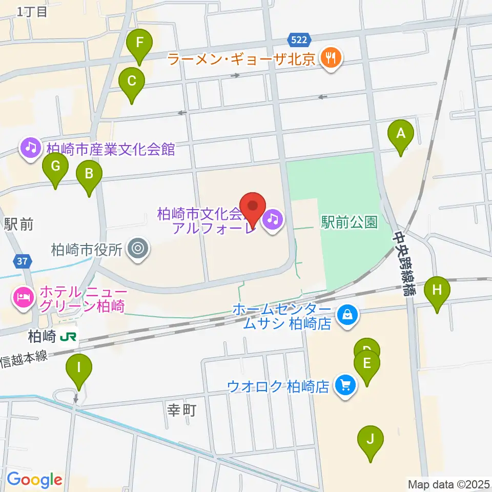柏崎市文化会館アルフォーレ周辺の駐車場・コインパーキング一覧地図
