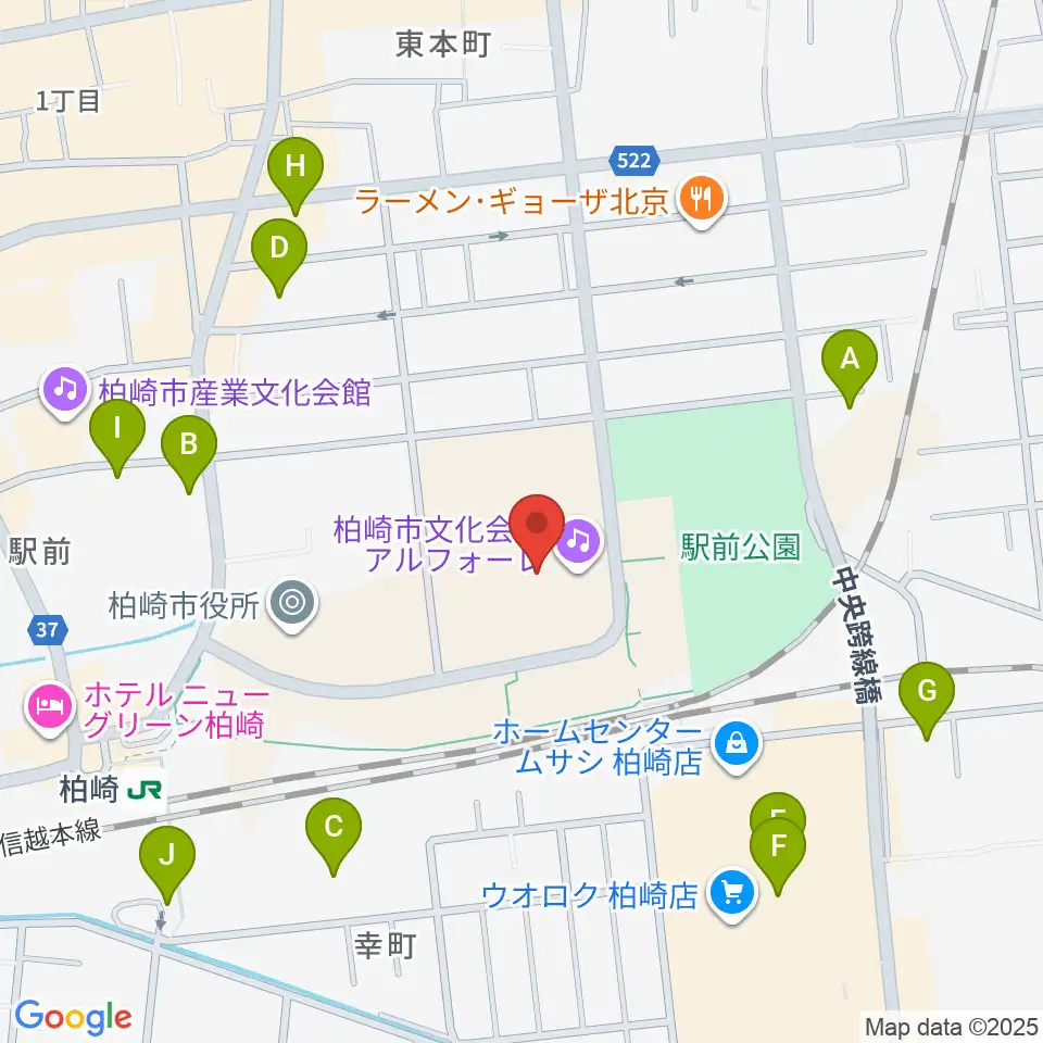 柏崎市文化会館アルフォーレ周辺の駐車場・コインパーキング一覧地図