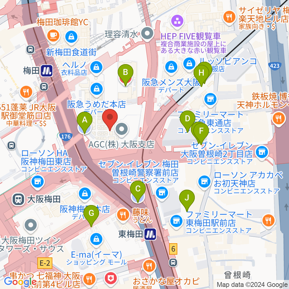 阪急うめだホール周辺の駐車場・コインパーキング一覧地図