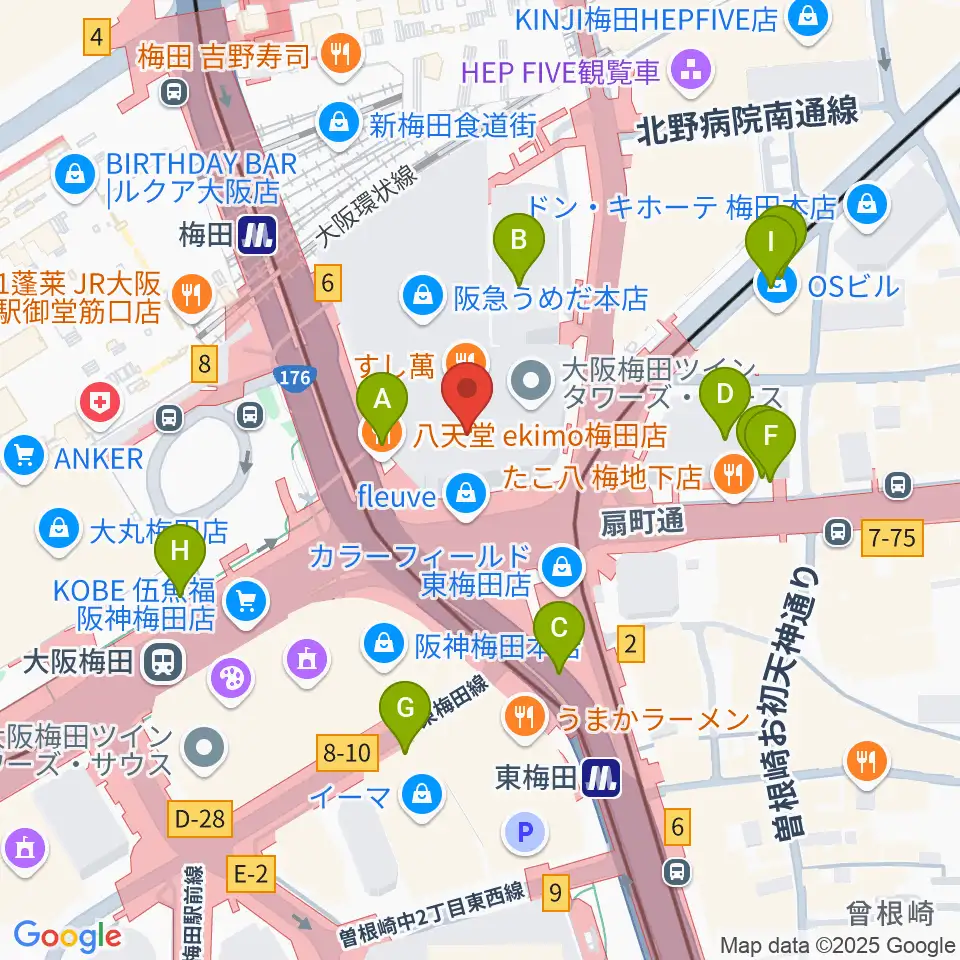 阪急うめだホール周辺の駐車場・コインパーキング一覧地図