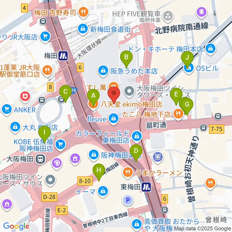 阪急うめだホール周辺の駐車場・コインパーキング一覧地図