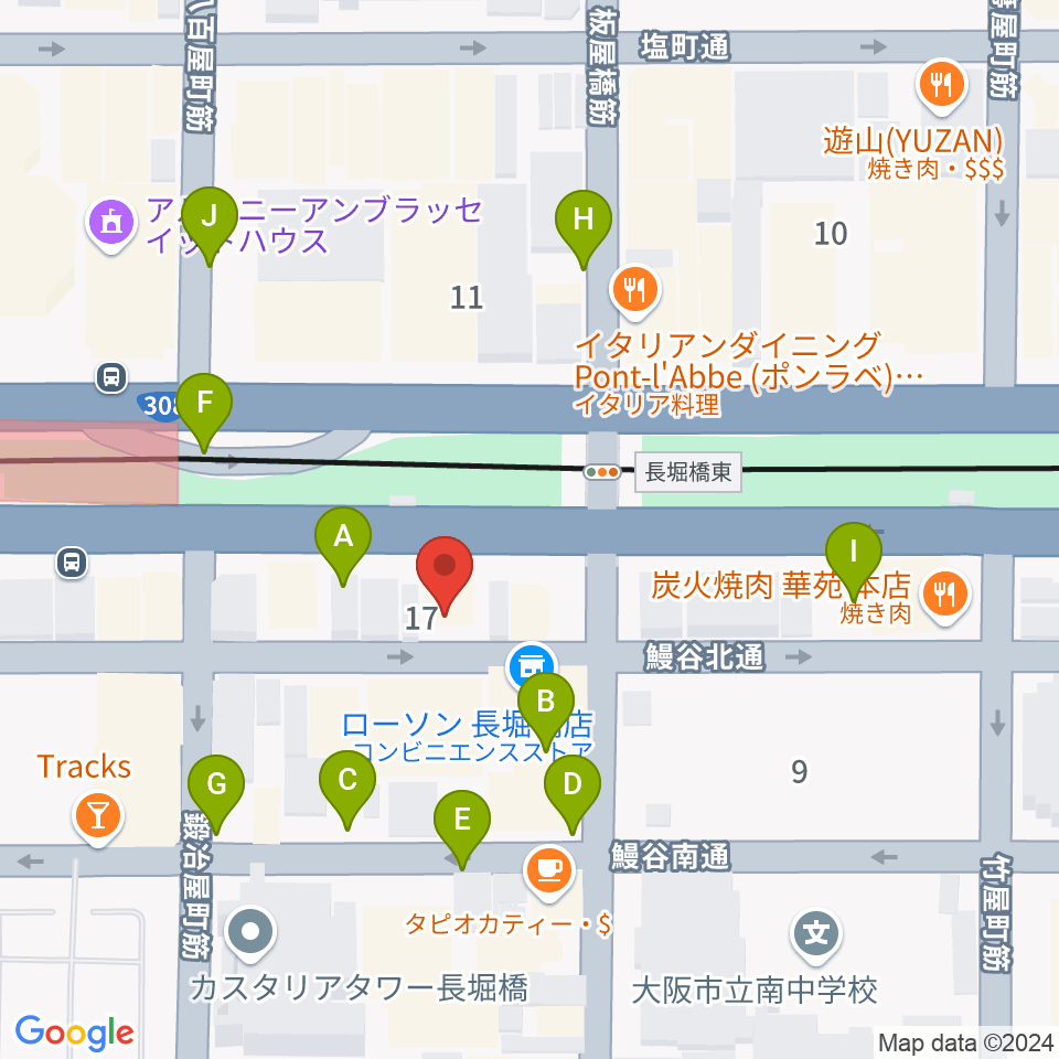 長堀橋WAXX周辺の駐車場・コインパーキング一覧地図