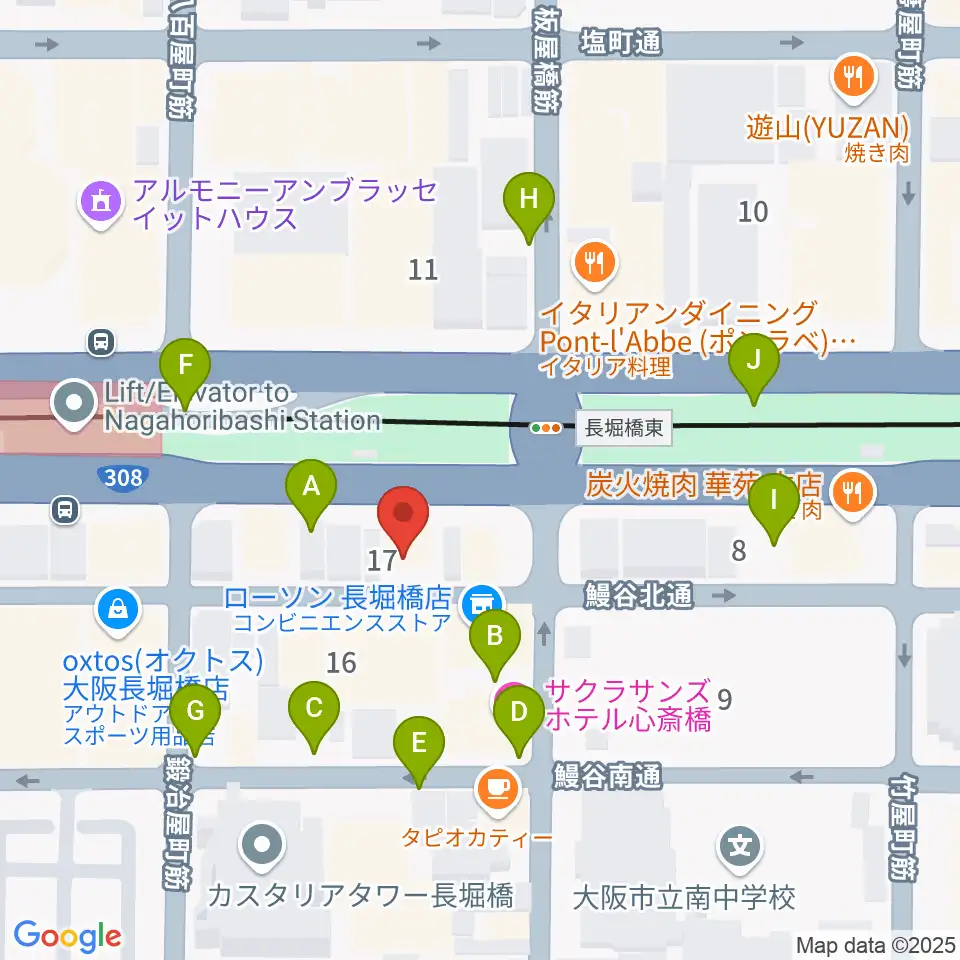 長堀橋WAXX周辺の駐車場・コインパーキング一覧地図