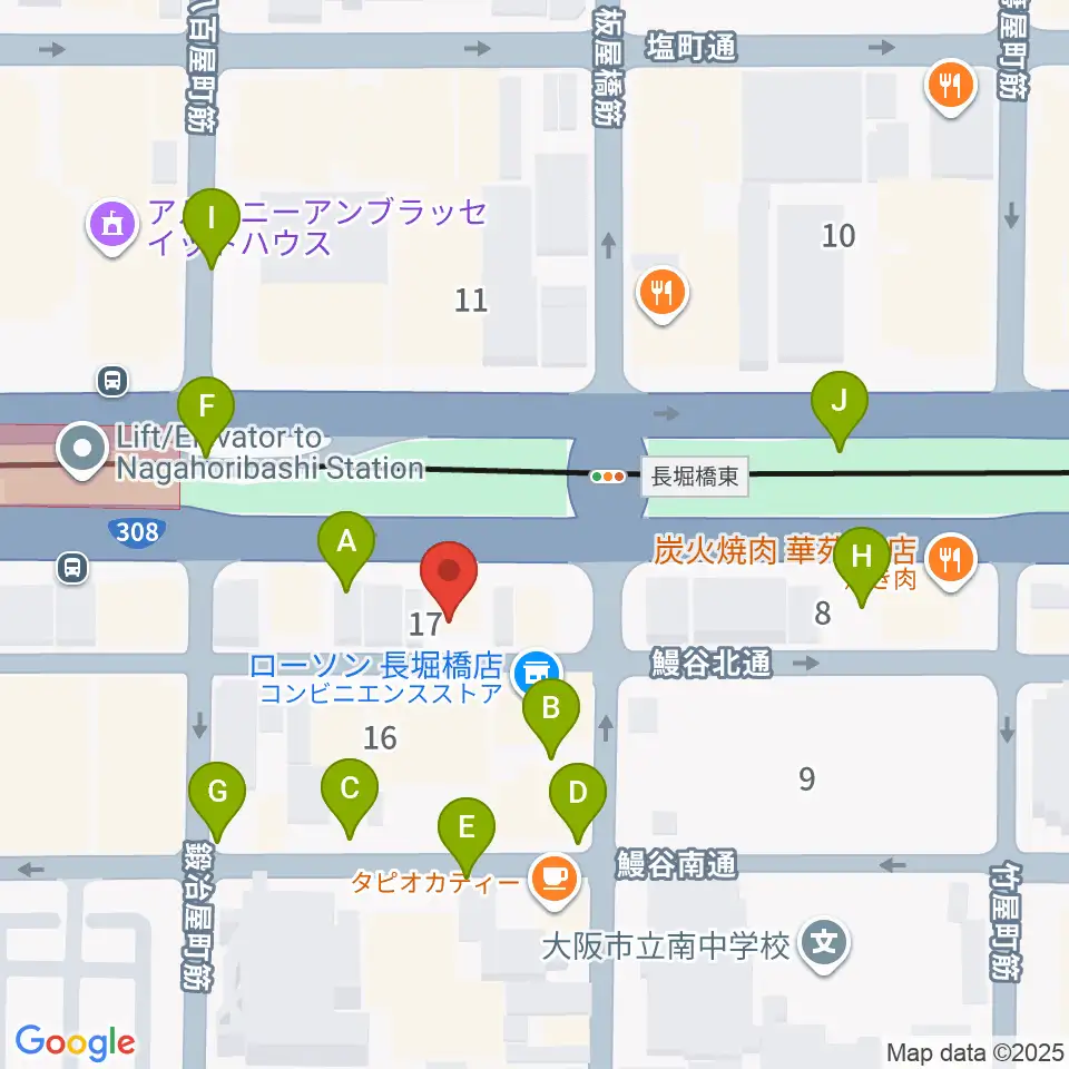 長堀橋WAXX周辺の駐車場・コインパーキング一覧地図