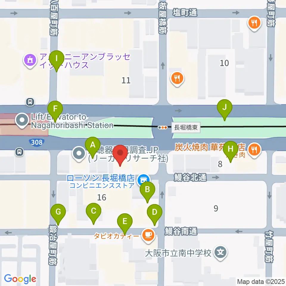 長堀橋WAXX周辺の駐車場・コインパーキング一覧地図