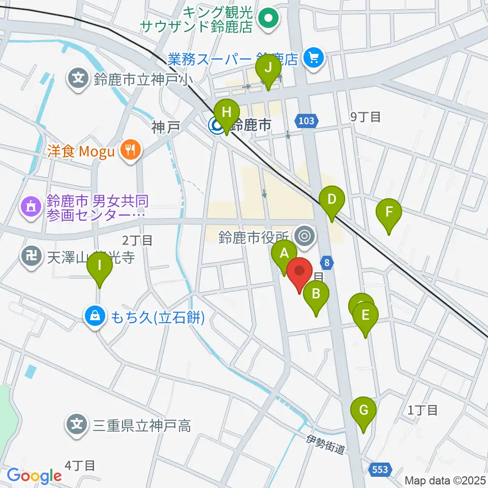 イスのサンケイホール鈴鹿周辺の駐車場・コインパーキング一覧地図