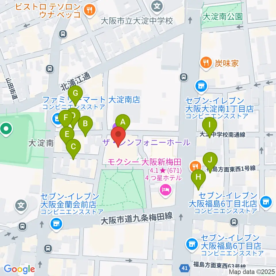 ザ・シンフォニーホール周辺の駐車場・コインパーキング一覧地図