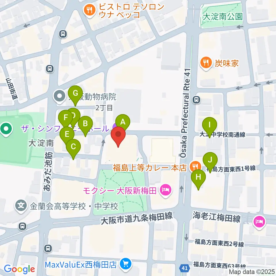 ザ・シンフォニーホール周辺の駐車場・コインパーキング一覧地図
