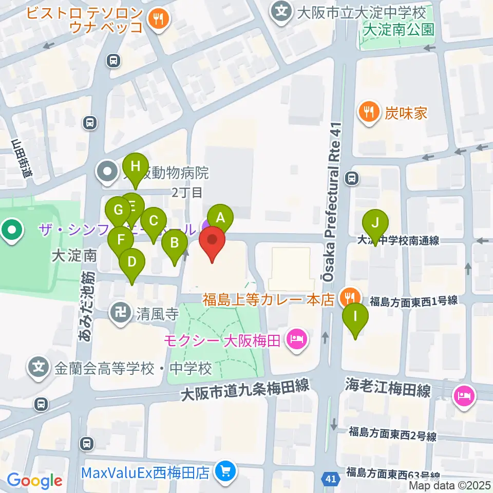 ザ・シンフォニーホール周辺の駐車場・コインパーキング一覧地図