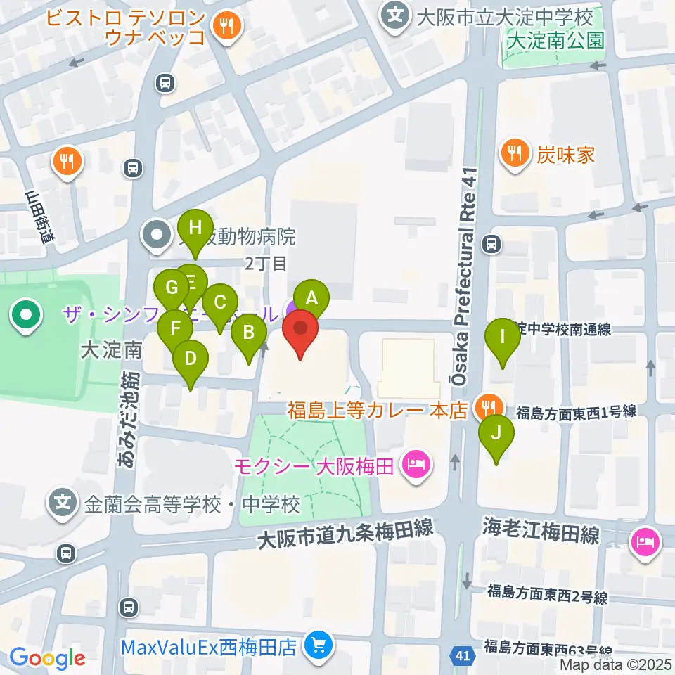 ザ・シンフォニーホール周辺の駐車場・コインパーキング一覧地図