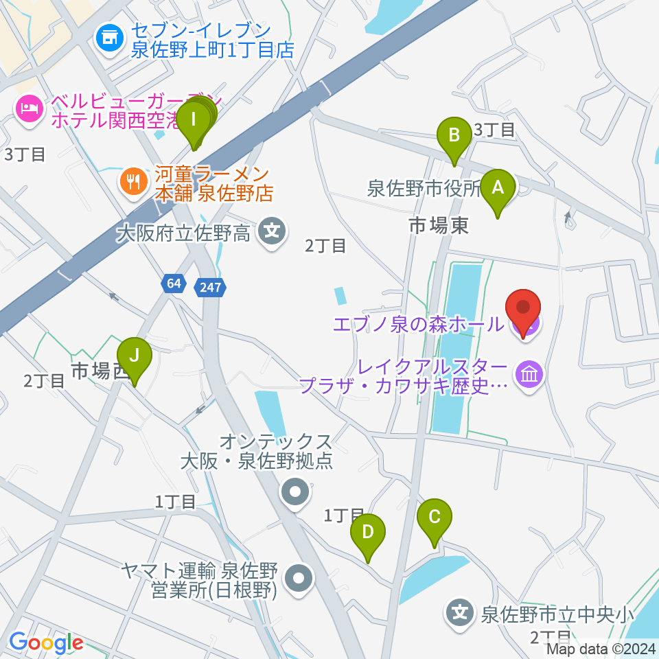 エブノ泉の森ホール周辺の駐車場・コインパーキング一覧地図