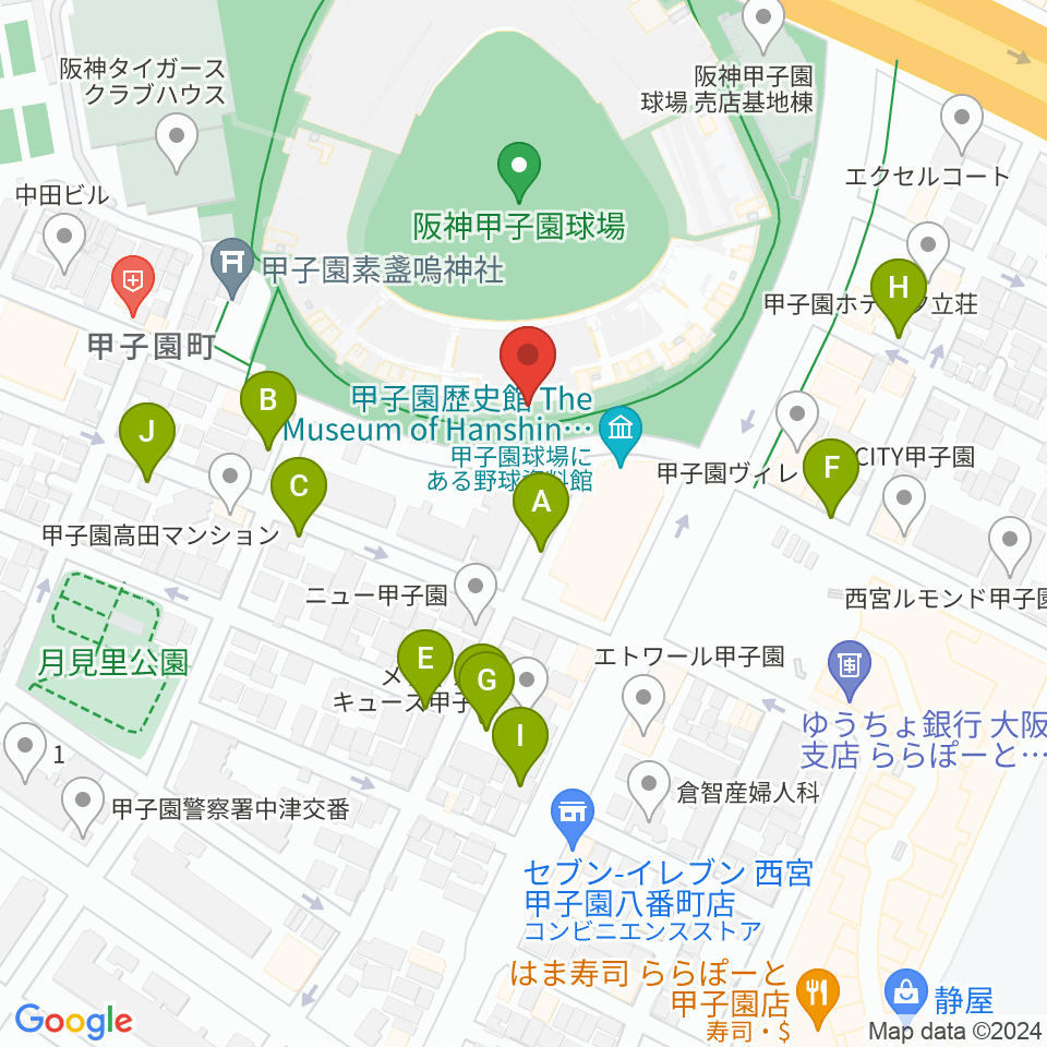 阪神甲子園球場 周辺の駐車場 コインパーキング一覧マップ