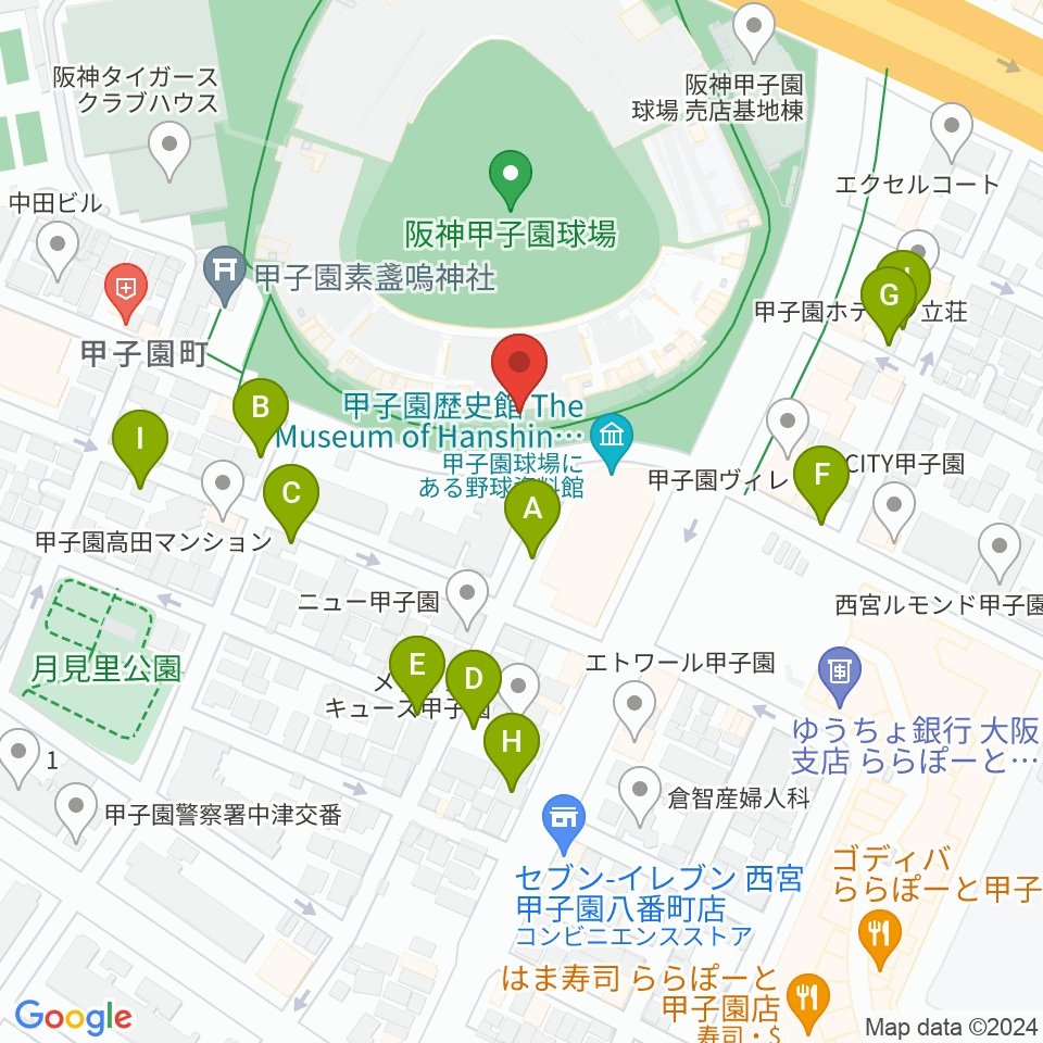 阪神甲子園球場周辺の駐車場・コインパーキング一覧地図