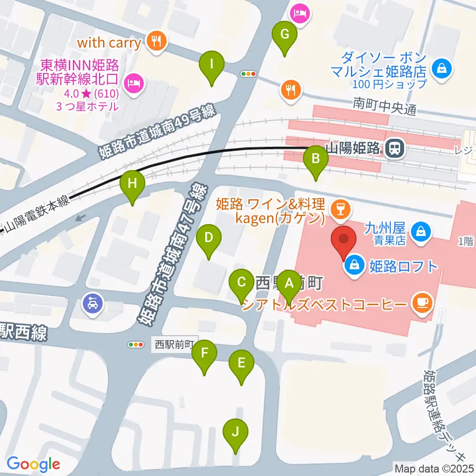 姫路キャスパホール周辺の駐車場・コインパーキング一覧地図