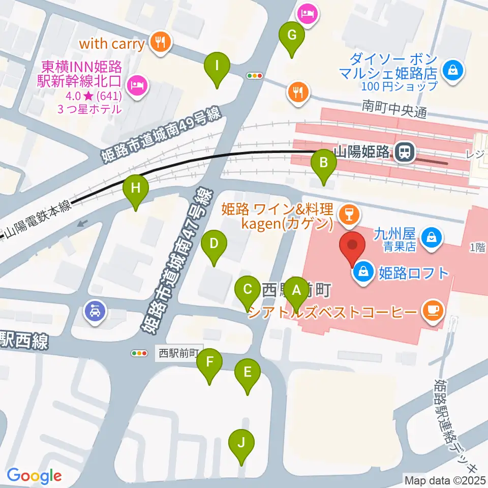 姫路キャスパホール周辺の駐車場・コインパーキング一覧地図