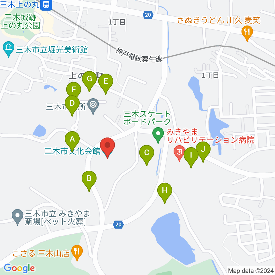 三木市文化会館周辺の駐車場・コインパーキング一覧地図