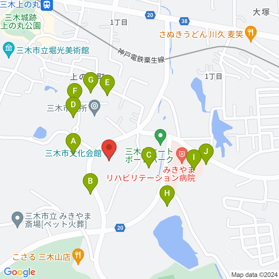 三木市文化会館周辺の駐車場・コインパーキング一覧地図