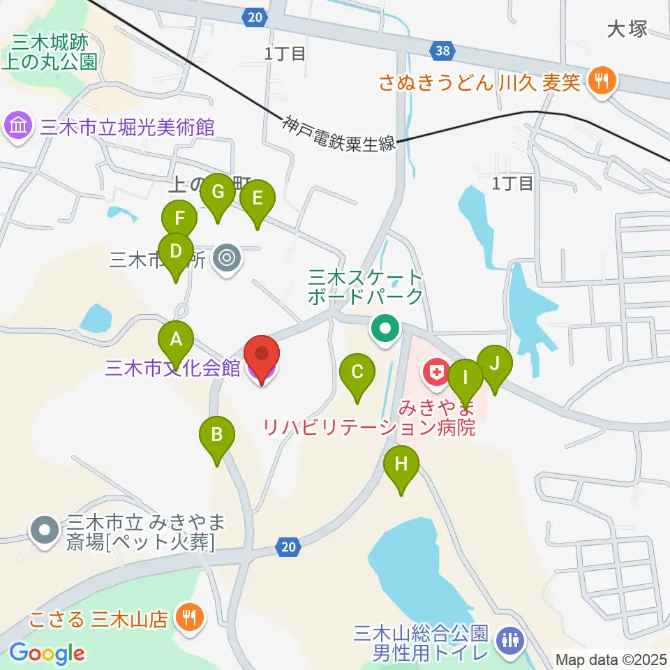 三木市文化会館周辺の駐車場・コインパーキング一覧地図