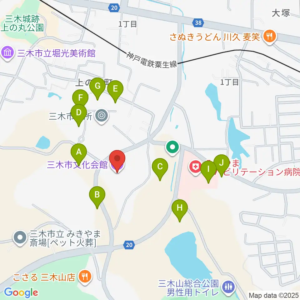 三木市文化会館周辺の駐車場・コインパーキング一覧地図