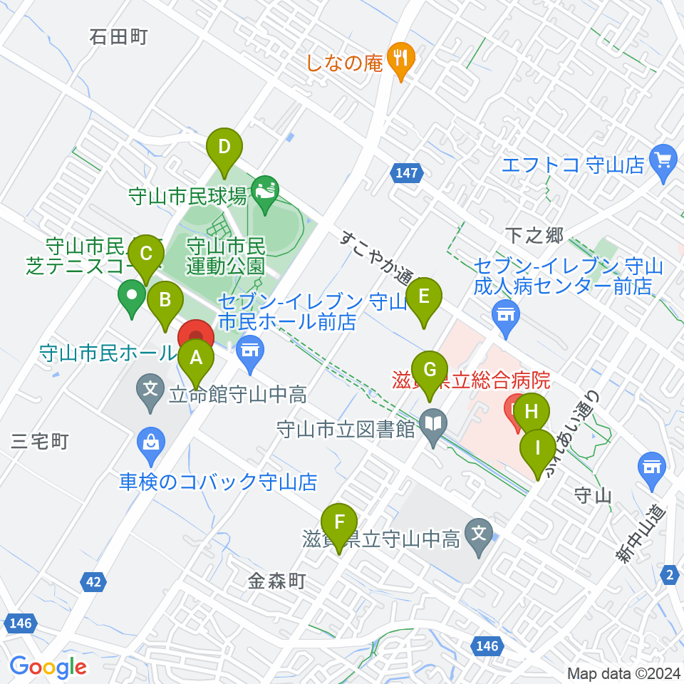 守山市民ホール周辺の駐車場・コインパーキング一覧地図