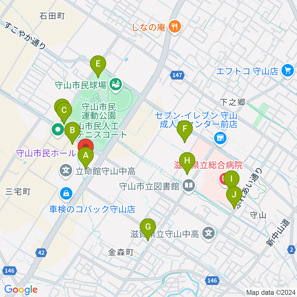 守山市民ホール周辺の駐車場・コインパーキング一覧地図