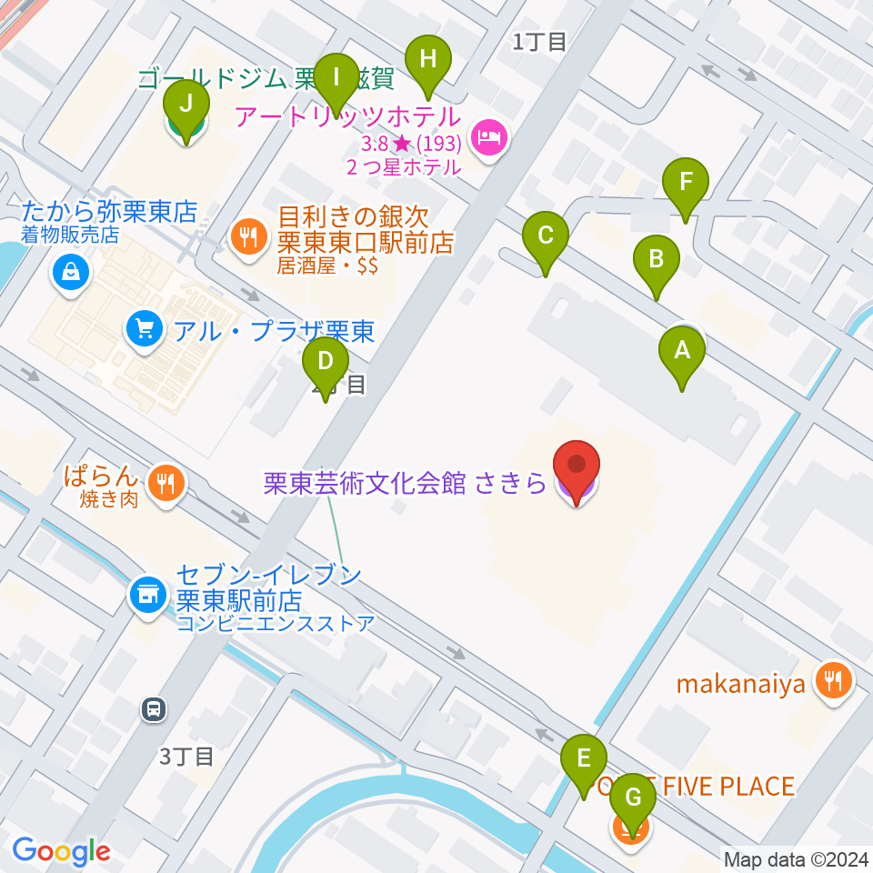 栗東芸術文化会館さきら周辺の駐車場・コインパーキング一覧地図