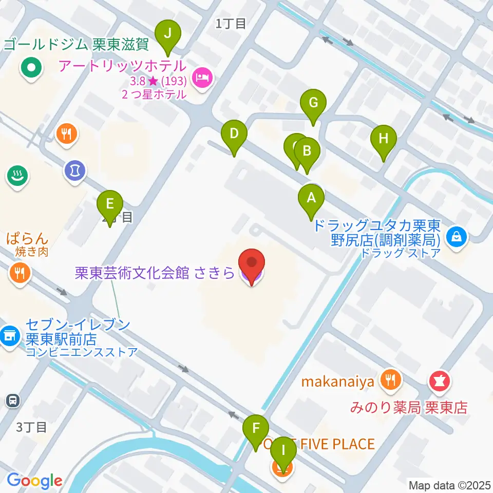 栗東芸術文化会館さきら周辺の駐車場・コインパーキング一覧地図