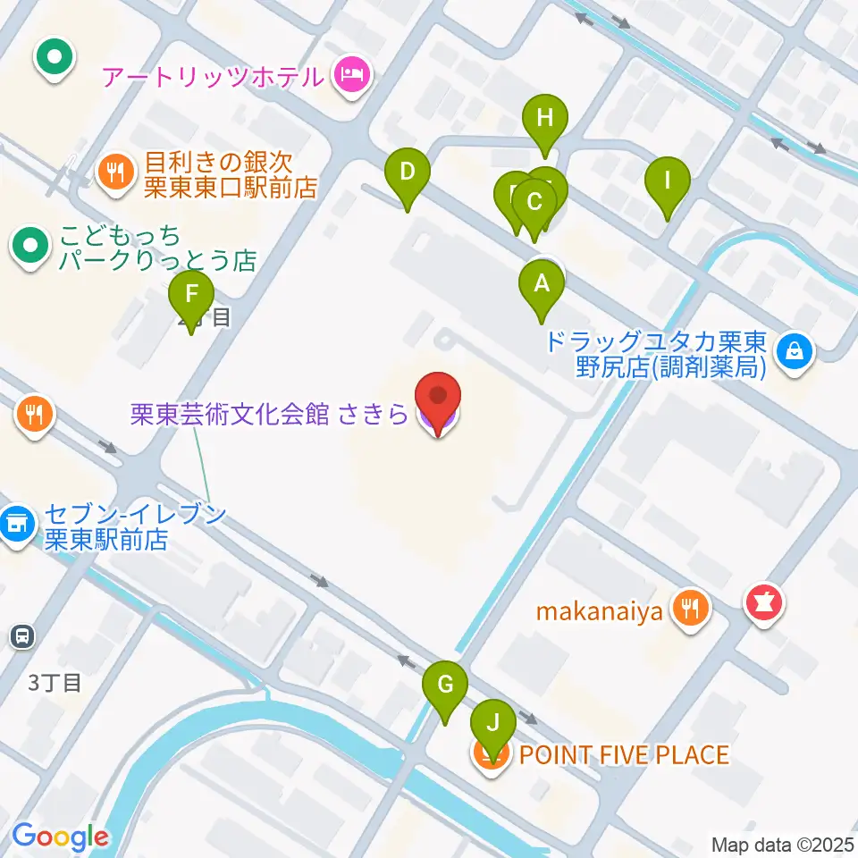 栗東芸術文化会館さきら周辺の駐車場・コインパーキング一覧地図