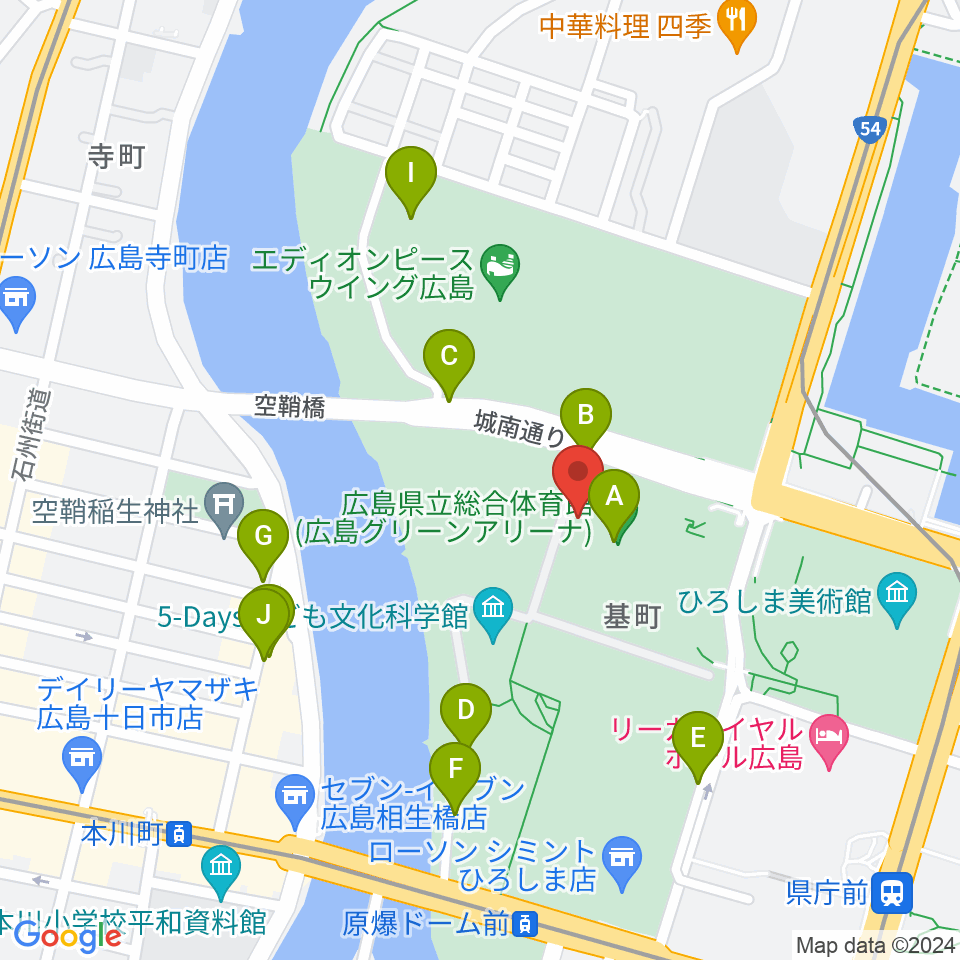 広島グリーンアリーナ周辺の駐車場・コインパーキング一覧地図
