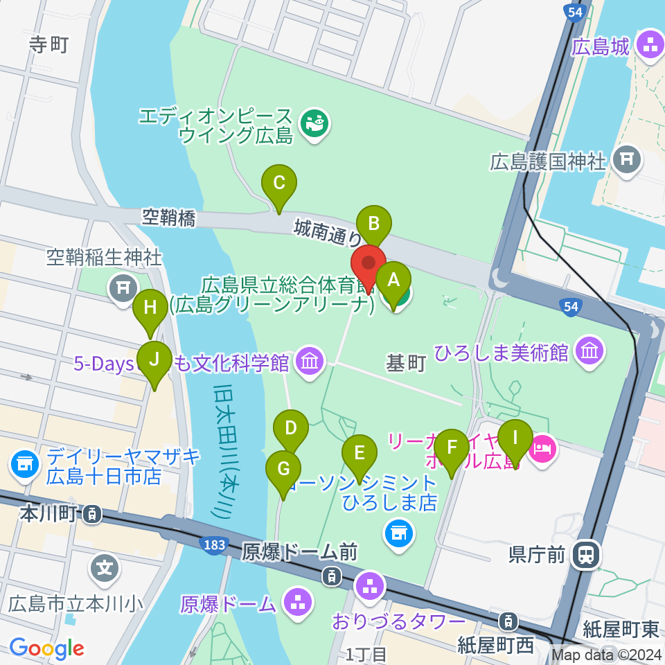 広島グリーンアリーナ周辺の駐車場・コインパーキング一覧地図