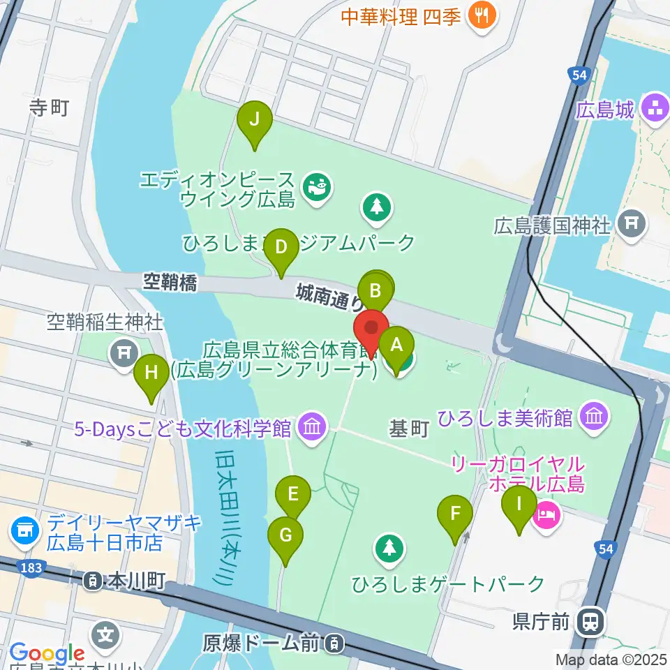 広島グリーンアリーナ周辺の駐車場・コインパーキング一覧地図