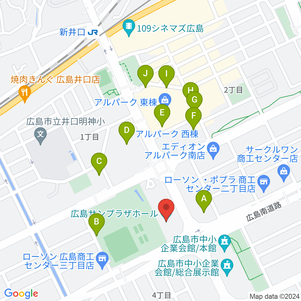 広島サンプラザホール周辺の駐車場・コインパーキング一覧地図