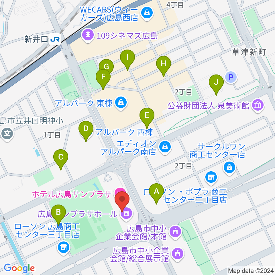 広島サンプラザホール周辺の駐車場・コインパーキング一覧地図