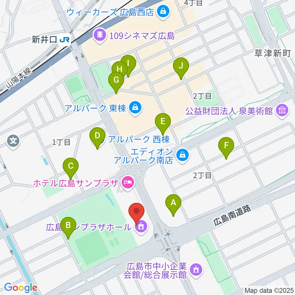 広島サンプラザホール周辺の駐車場・コインパーキング一覧地図