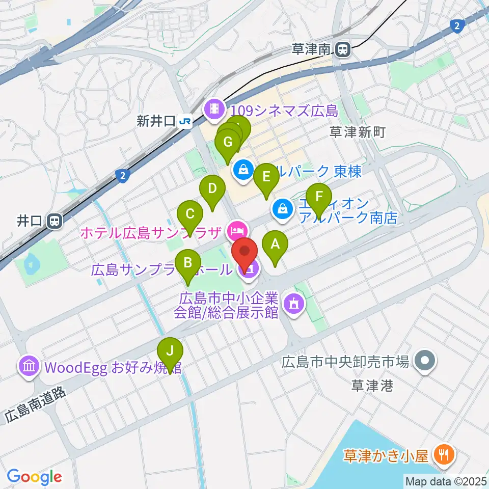 広島サンプラザホール周辺の駐車場・コインパーキング一覧地図