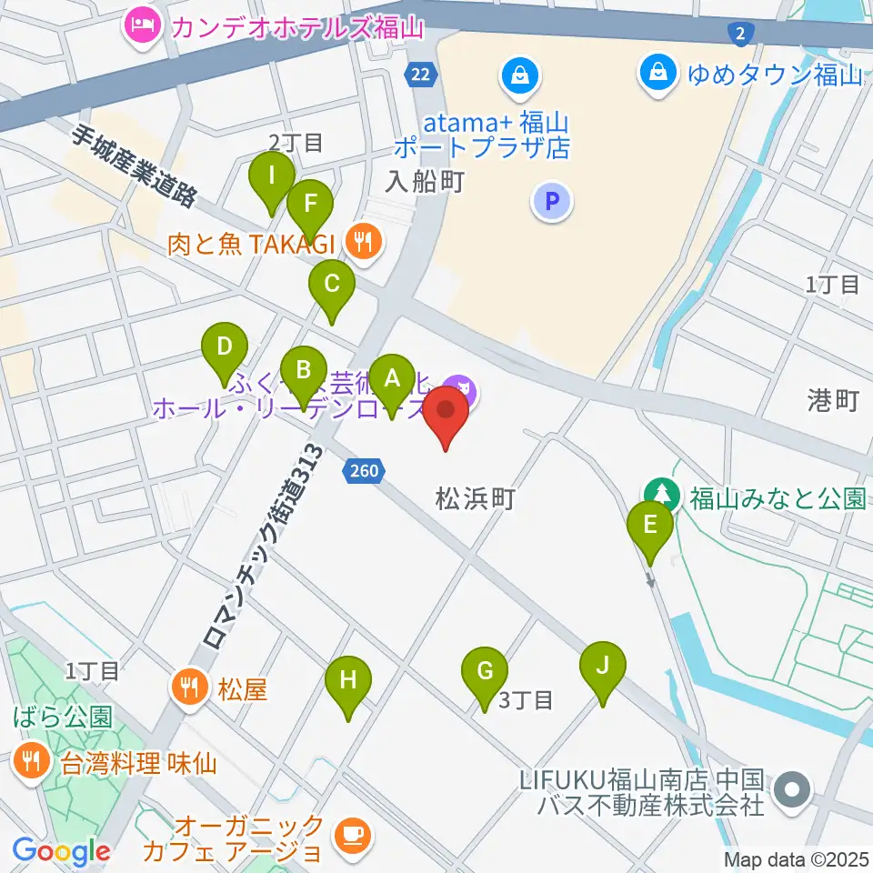 ふくやま芸術文化ホール リーデンローズ周辺の駐車場・コインパーキング一覧地図