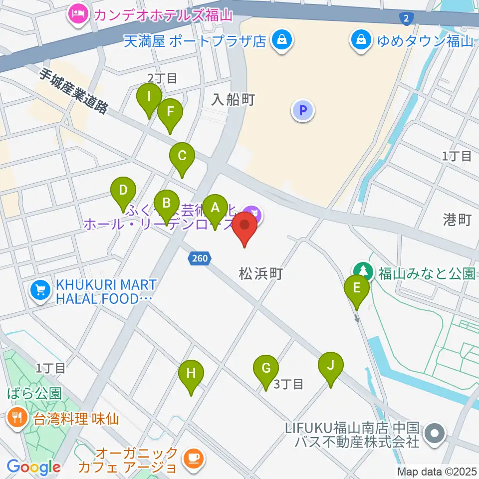 ふくやま芸術文化ホールリーデンローズ周辺の駐車場・コインパーキング一覧地図