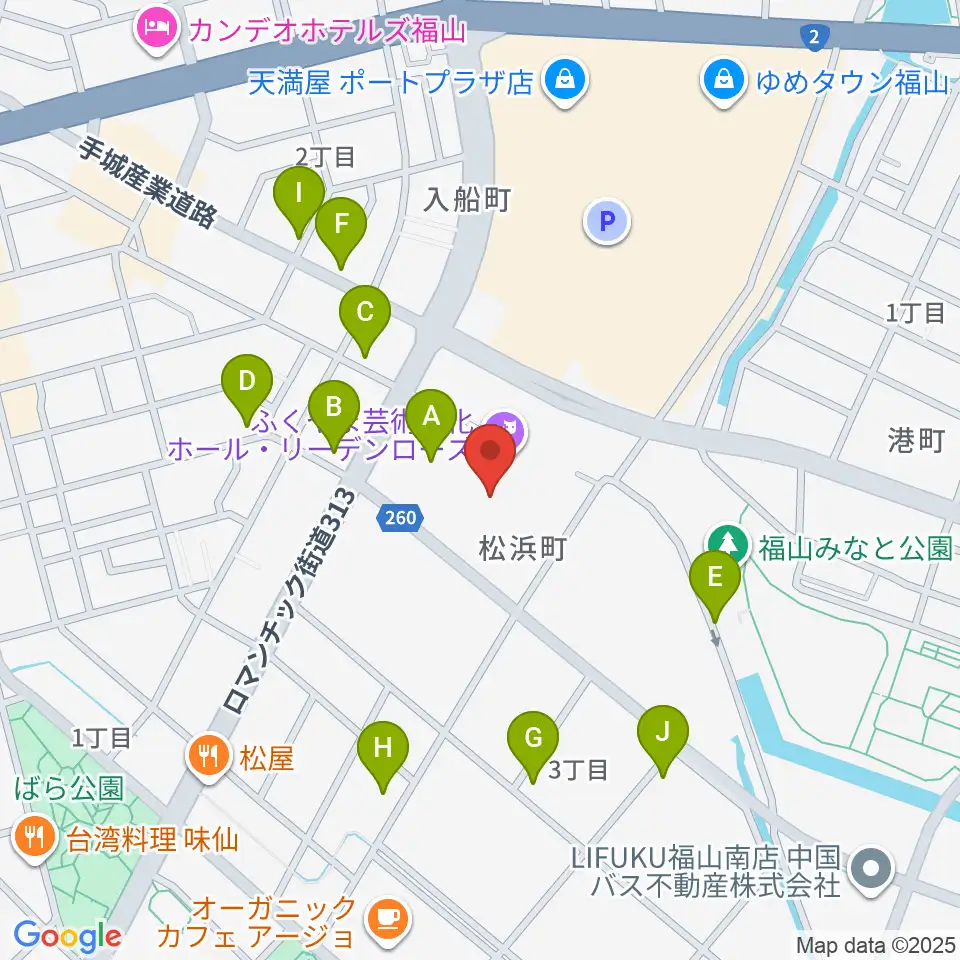 ふくやま芸術文化ホールリーデンローズ周辺の駐車場・コインパーキング一覧地図