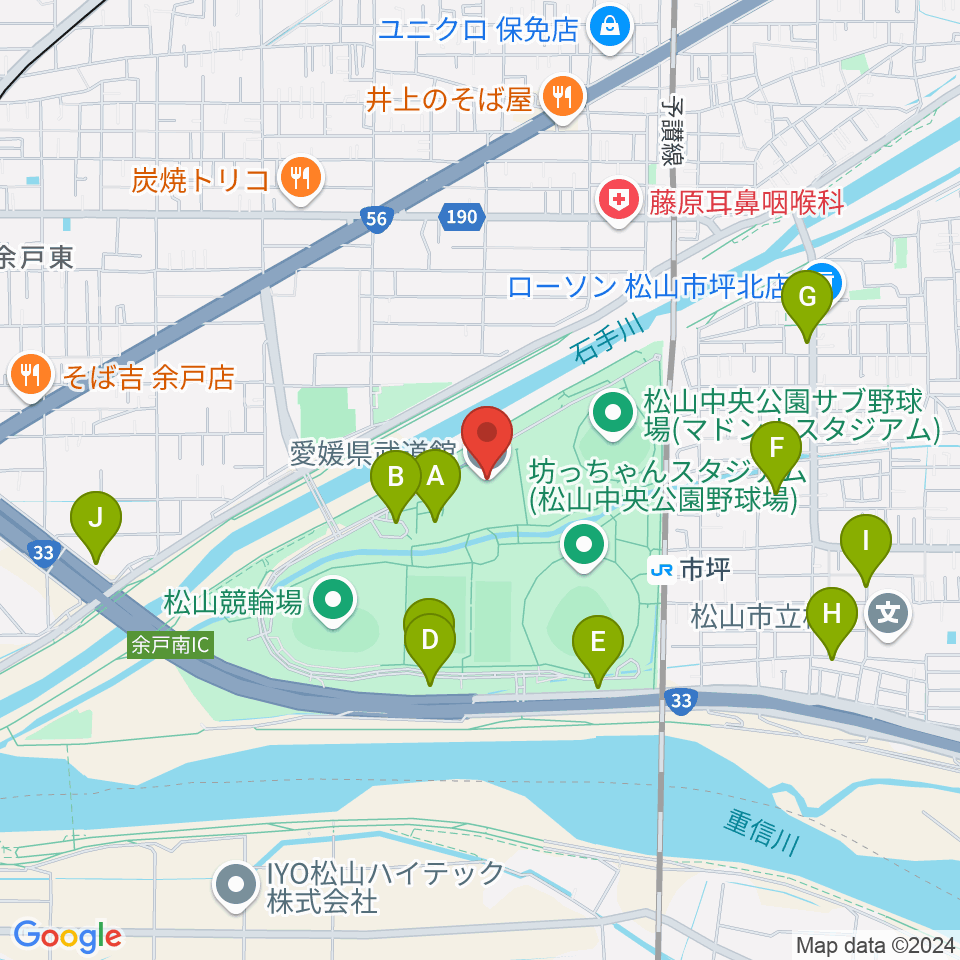 愛媛県武道館周辺の駐車場・コインパーキング一覧地図